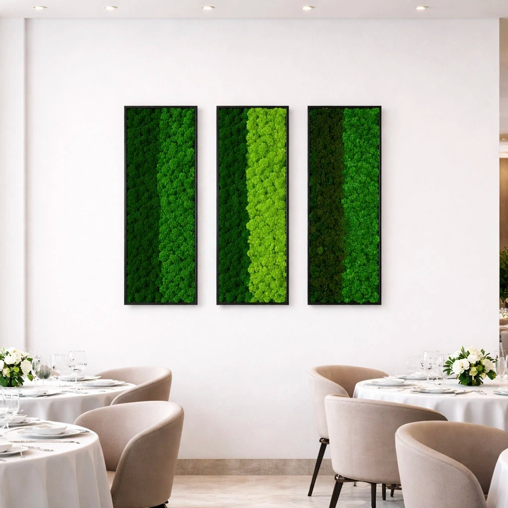 Composition of 3 preserved natural plant pictures - Two-tone lichen 115x40 cm