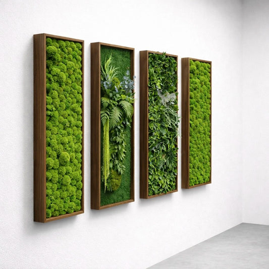 Composition de 4 tableaux bois végétaux naturels stabilisés - Bubble/Jungle/Forest/Bubble 115x40 cm