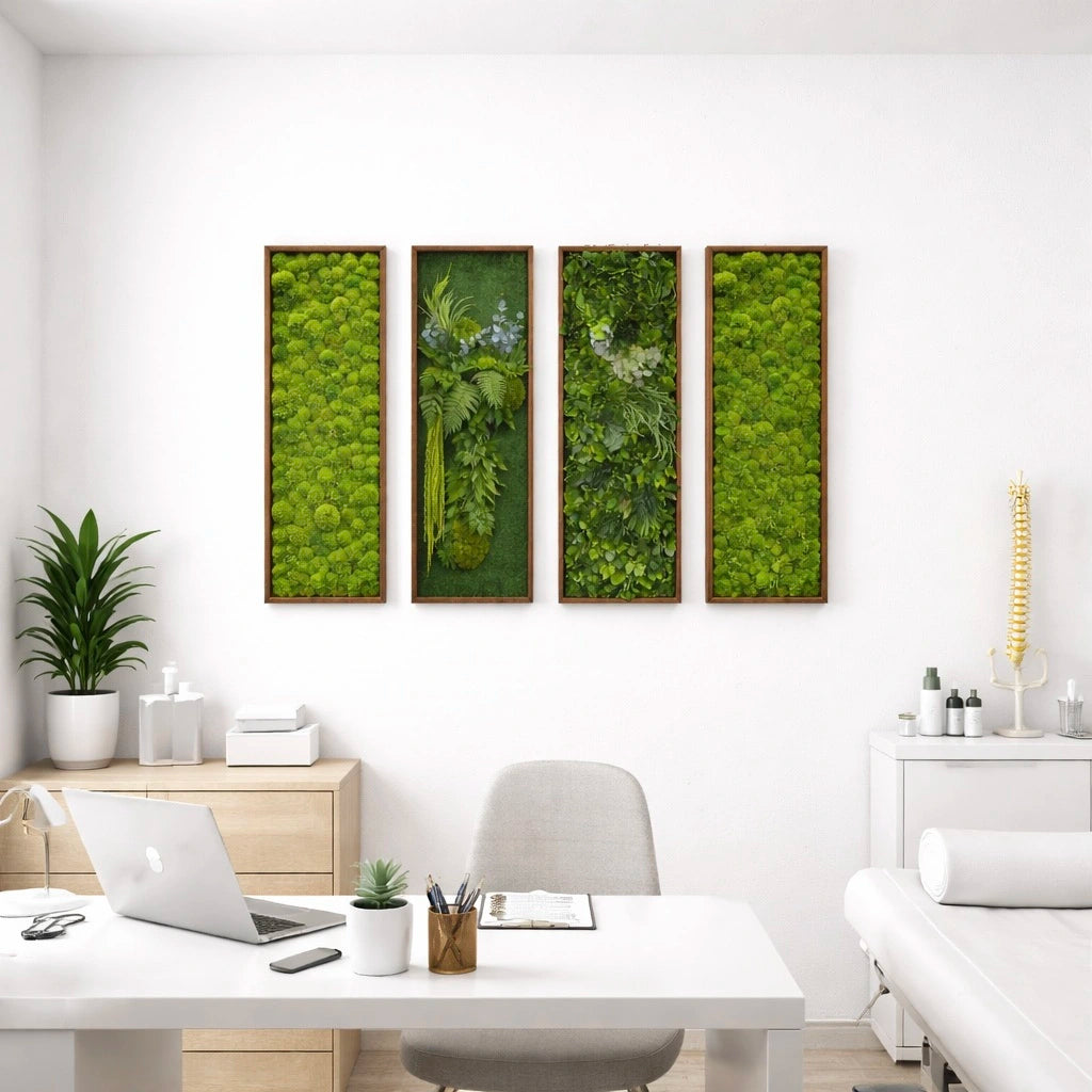 Composition de 4 tableaux bois végétaux naturels stabilisés - Bubble/Jungle/Forest/Bubble 115x40 cm