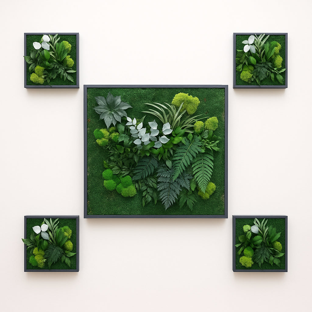 Composition de 5 tableaux végétaux naturel stabilisés - jungle 75 x75 - 40x40