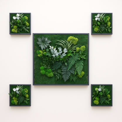 Composition de 5 tableaux végétaux naturel stabilisés - jungle 75 x75 - 40x40