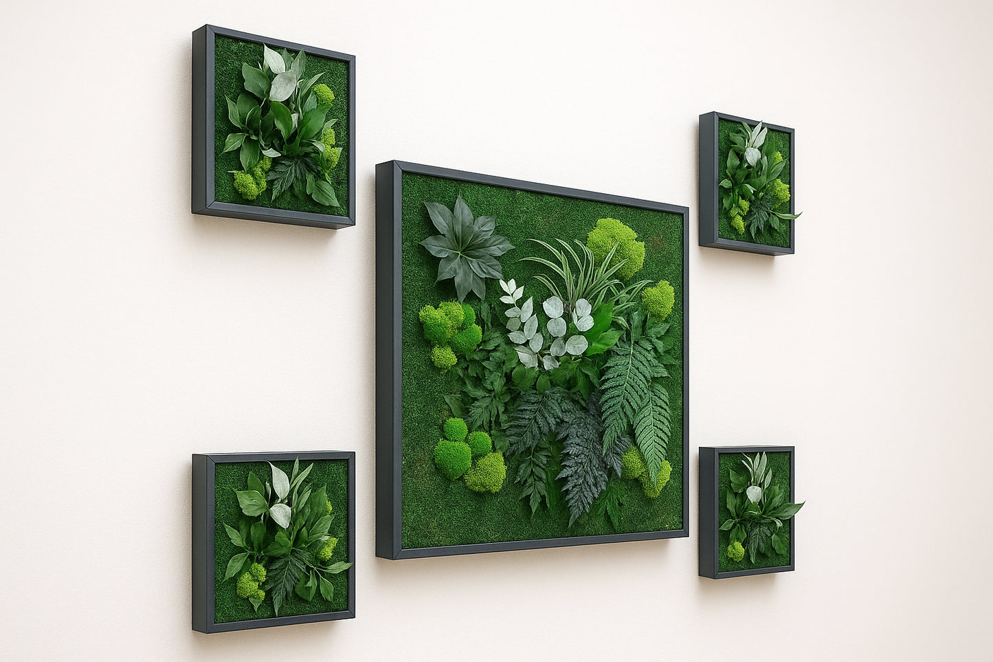 Composition de 5 tableaux végétaux naturel stabilisés - jungle 75 x75 - 40x40