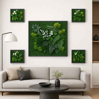 Composition de 5 tableaux végétaux naturel stabilisés - jungle 75 x75 - 40x40