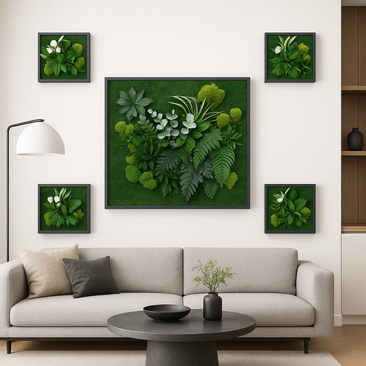 Composition de 5 tableaux végétaux naturel stabilisés - jungle 75 x75 - 40x40