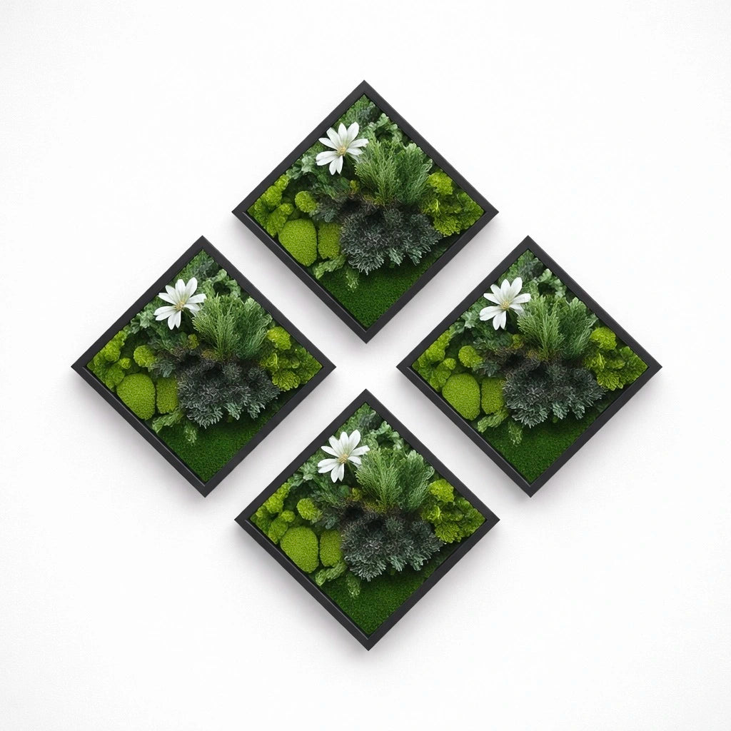 Composition naturel de 4 tableaux vegetaux stabilises Jungle 40x40 cm