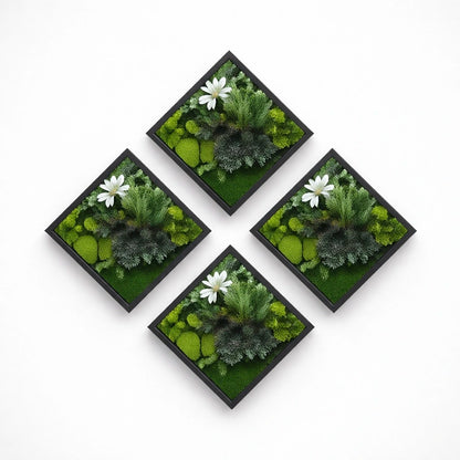 Composition naturel de 4 tableaux vegetaux stabilises Jungle 40x40 cm
